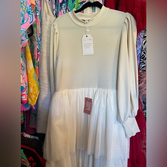 Ivy City Co Tulle Cosette Dress NWT Winter White Large Holiday Christmas - Picture 5 of 8